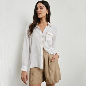 Rails Charli Button Down Shirt White Blanket Stitch Size Small